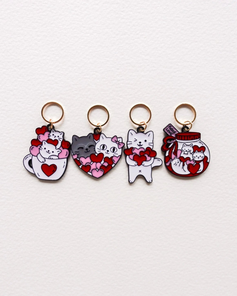 LOVE HEART CATS STITCH MARKERS - ACCESSORIES - Wild Atlantic Yarns